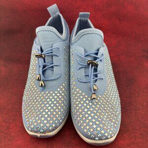 ATALINA WOMEN'S SLIP-ON FASHION SNEAKERS LIGHT BLUE w/RHINESTONE MESH DESIGN 40